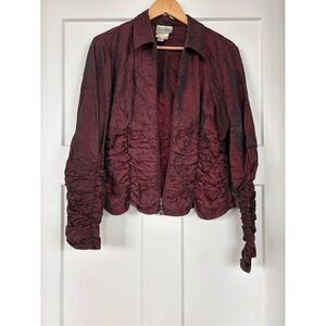 Joseph Ribkoff Burgundy Long Sleeve Full Zip Crinkle Ruched Jacket Size 8